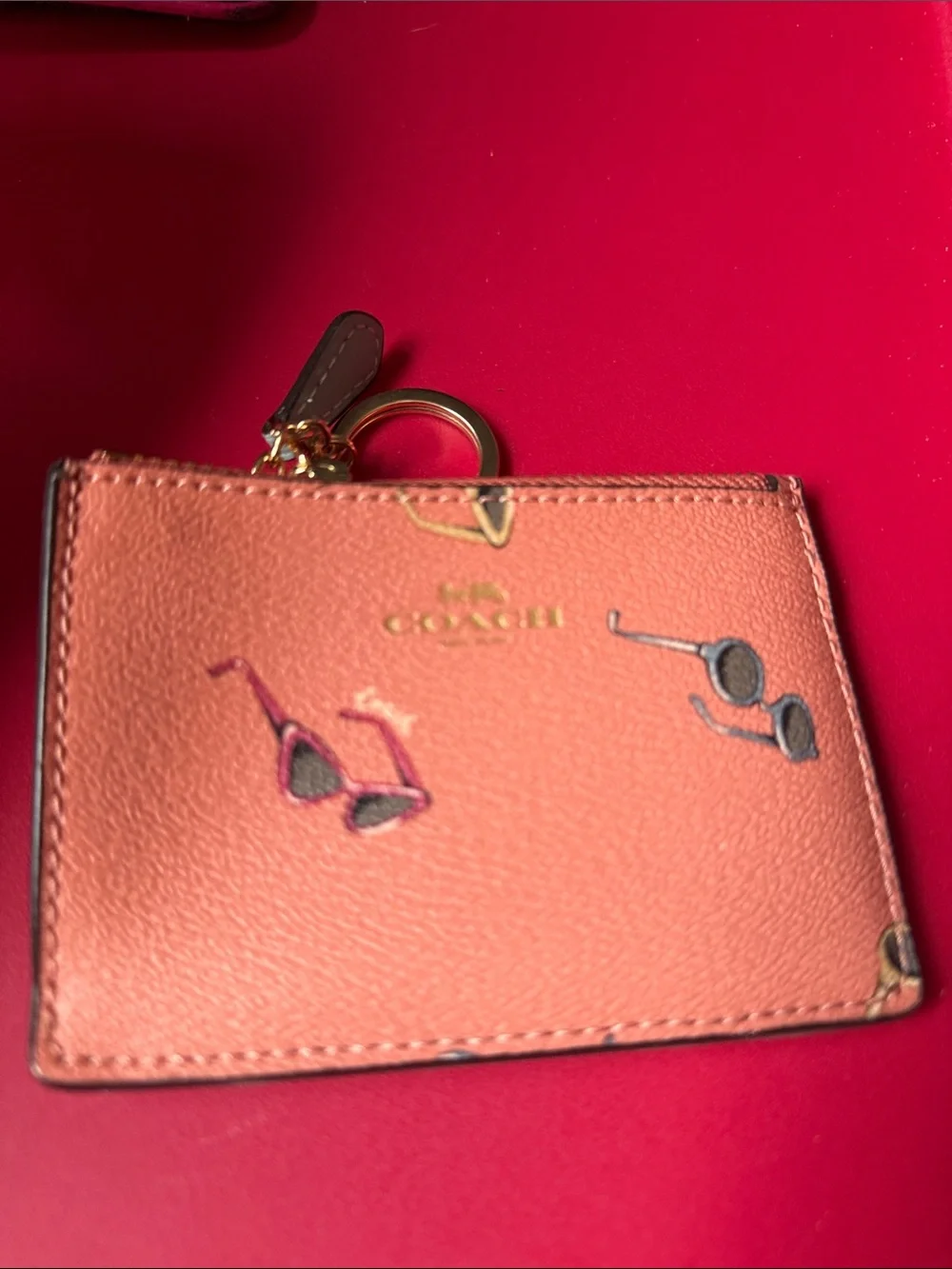 Coach Coral Sunglasses Print Leather Card Case with Key Ring